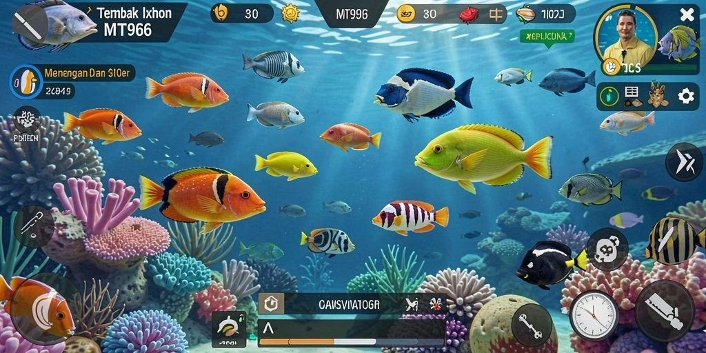 Gameplay seru menembak ikan berwarna-warni di MT966.